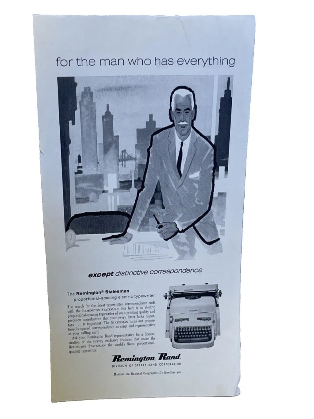 1959 Remington Statesman Typewriter Print Ad Sperry Rand Office Art Nat Geo